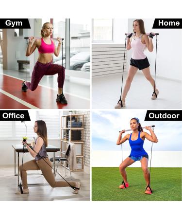 Adjustable Pilates Bar Kit with 4 Resistance Bands - Portable Pilates Bar Stick for Home Workout & Gym Fitness | Pink - Buy Online on GoSupps.com