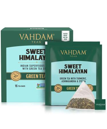 Vahdam Sweet Himalaya Green Tea | 100% Natural | 30 Tea Bags - Easy to Prepare & Delicious | 2-Pack - Buy Online on GoSupps.com