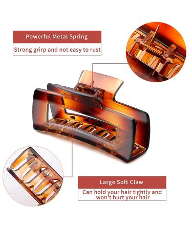 6 Pack Large Non-Slip Hair Claw Clips for Women - 4.1 Inch Rectangle & Square Acrylic Jumbo Clips for Thick Hair - Buy Online on GoSupps.com