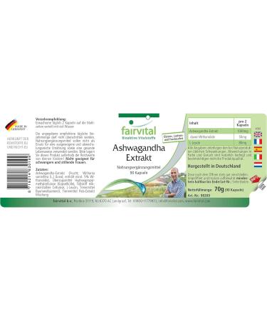 Fairvital | Ashwagandha Extract - extra strong - with 1000mg of Ashwagandha per daily dose - Indian Ginseng - VEGAN - 90 capsules - Buy Online on GoSupps.com