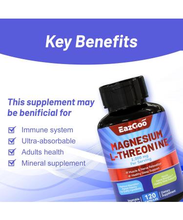 Magnesium L-Threonine Supplement Mineral Magnesium Supplement Magnesium L-Threonine 2000mg 120 Capsules 120 Count (Pack of 1) - Buy Online on GoSupps.com