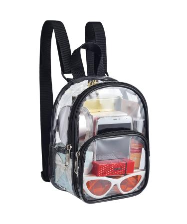 UEASE Clear Mini Backpack for Girls with Size 9 x 7.5 x 2.8 in/Small Clear Backpack Stadium Approved/Waterproof Transparent bag for Sports, Travel, Concert (Black) Black Mini