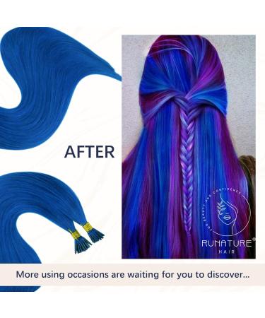 Runature Blue Real Hair Extensions - 45cm U Tip & I Tip - Remy Keratin Hair 25g 18 Inch - Buy Online on GoSupps.com