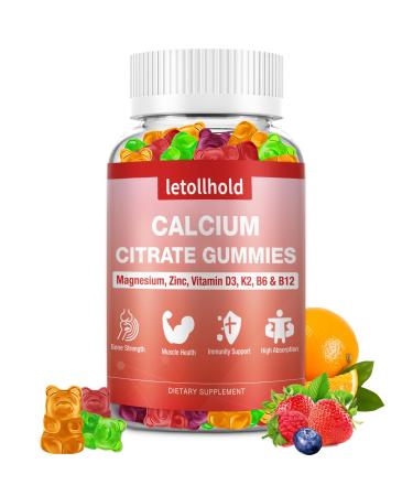 Calcium 1200mg with Vitamin D3, K2, Calcium Citrate Gummies with Magnesium Zinc, Calcium Supplements for Women for Bones Strength, Muscle & Immune Support, 60 Chewable Gummies