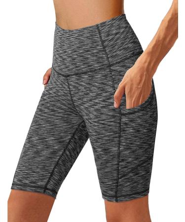 Women's High Waist Biker Short Side Pocket Workout Tummy Control Bike Shorts Yoga Running Exercise Spandex Leggings M Black Gray