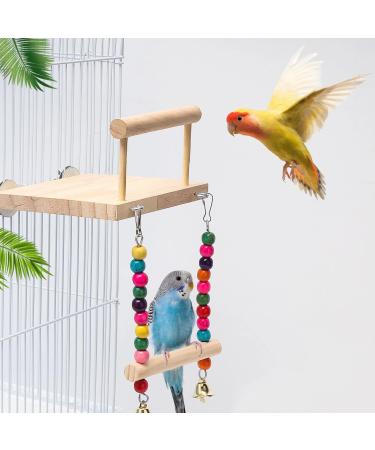Bird Perches Cage Toys Bird Platform Stand Wooden Pet Bird Cage Hammock Swing Climbing Toys Bird Perch Chewing Toy for Budgie Green Cheeks Baby Lovebird Chinchilla