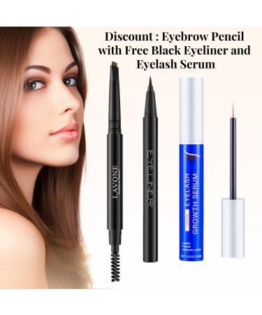 LAVONE Waterproof Eyebrow Pencil - Triangular Tip Dual-Sided Brush Perfect for Natural Brows | Dark Brown Eyeliner & Serum Included - Buy Online on GoSupps.com