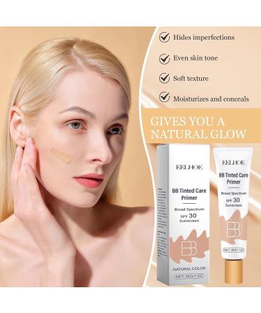 Henjunu BB Cream tinted day cream SPF 30 tinted moisturizer matte face cream camouflages pimples and redness skin tone foundation 24 hours moisture and an even skin tone with 1 bamboo brush - Buy Online on GoSupps.com