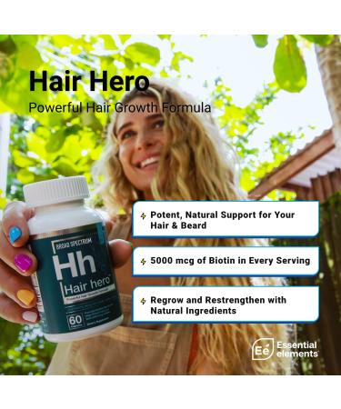 Essential Elements Hair Hero - Powerful Hair Formula with 5000 mcg Biotin - 30 Day Supply for Healthy Hair, Skin, and Nails - Buy Online on GoSupps.com