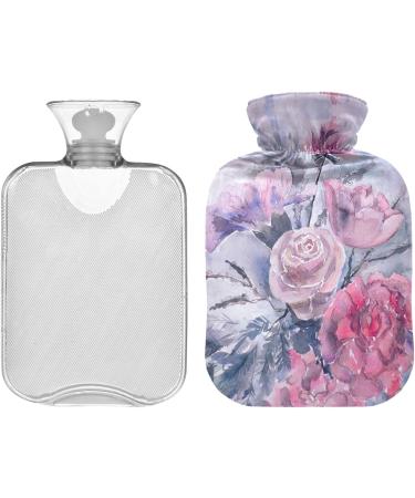 NAANLE Floral Hot Water Bottle with Cover - 1L Pain Relief & Heat Therapy | Watercolor Roses for Back Hand & Feet - Buy Online on GoSupps.com