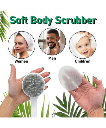 FeTuq Set of 3 Silicone Bath Brushes - Body Scrubber for Shower - Facial Cleansing Brush - Back Scrubber with Long Handle - Silicone Scrubber Set for Dull Skin - Buy Online on GoSupps.com