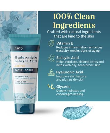 Envy Hyaluronic & Salicylic Acid Face Scrub - Vegan Anti-Aging Exfoliator for All Skin Types - Deep Hydration & Moisturization - 200ML Korean Skin Care - Buy Online on GoSupps.com