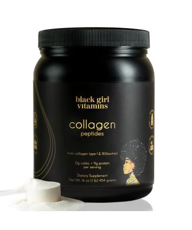 Black Girl Vitamins | Collagen Peptides Powder - Collagen for Skin Hair & Nails - Unflavoured Hydrolyzed Collagen Powder Dairy-Free Gluten-Free Collagen for Women and Men - 16oz