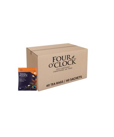 Four O'Clock Organic Fairtrade Black Tea Masala Chai Non-Gmo Kosher Gluten-Free 40 Count Pyramid 259g 40 Tea Bags Masala Chai