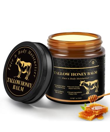YOURTONE Beef Tallow for Skin Tallow and Honey Balm for Face Grass-Fed Beef Tallow Face Moisturizer Deeply Moisturizing for Dry & Sensitive Skin (4.23oz/120g)
