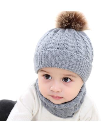 Yinuoday 2PCS Toddler Baby Knit Hat Scarf Winter Warm Beanie Cap with Circle Loop Scarf Neckwarmer Grey
