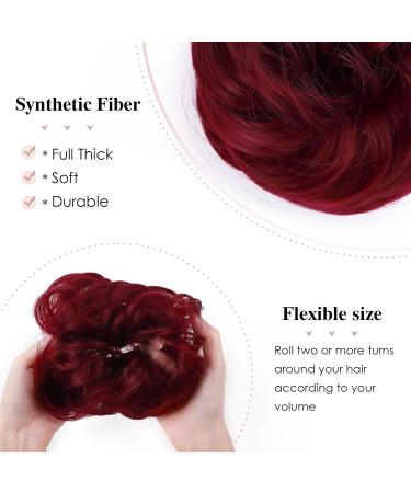 Synthetic Messy Hair Bun Scrunchie Extension for Women - Curly Wavy Updo Chignon in Burgundy Red - Buy Online on GoSupps.com