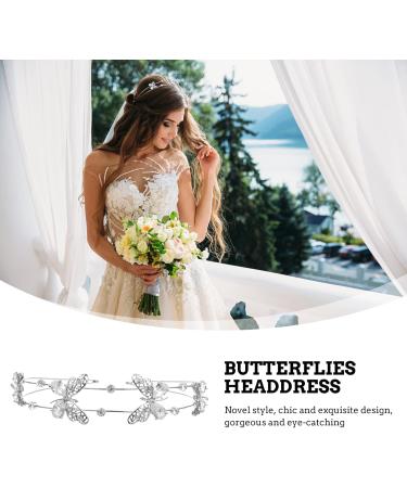 FRCOLOR Butterfly Headband Double Layer Hairband Shiny Bride Headdress Crystal Hair Hoop Wedding Hair Jewelry for Bride Girls Women Silver - Buy Online on GoSupps.com