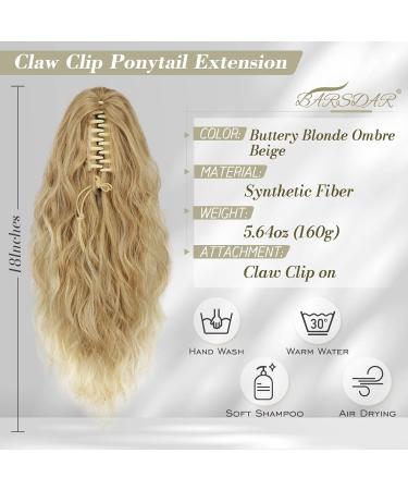 BARSDAR Blonde Ponytail Extension - 18 Inch Long Curly Wavy Claw Clip Hairpiece for Women - Synthetic Multi-layered Ponytail Extension in Buttery Blonde Ombre Beige - Ideal for Daily, Party, Halloween - Buy Online on GoSupps.com
