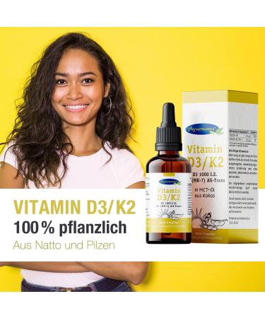 Ayursana Vitamin D3-K2 Drops - 1000 IU D3 & 20 mcg MK-7 K2 - Vegan - 50 ml - Supports Immune & Bone Health - Buy Online on GoSupps.com