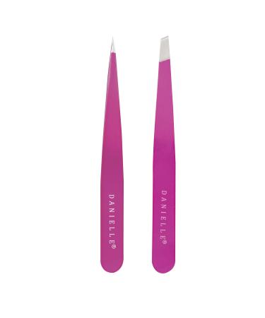 Danielle Creations Soft Touch Slant and Point Stainless Steel Tweezers  Pink