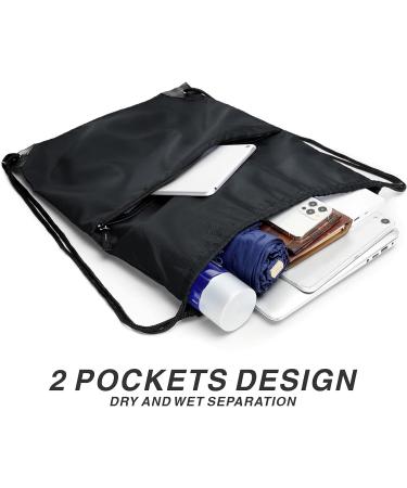 BuyAgain Sports Drawstring Backpack | Water Resistant Gym Sack for Men & Women | Large Size with Zipper (Black) - Buy Online on GoSupps.com