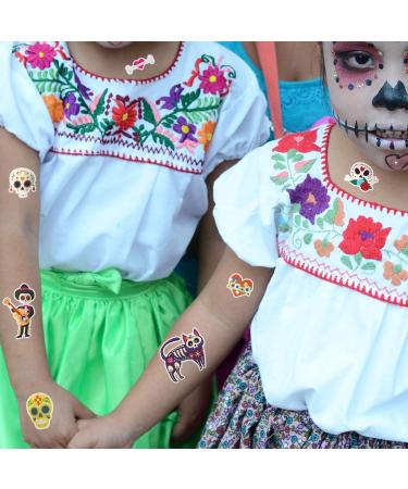 Mexican Day of the Dead Temporary Tattoos - 125pcs for Men, Women & Kids | Cinco de Mayo Halloween Transfers - Buy Online on GoSupps.com