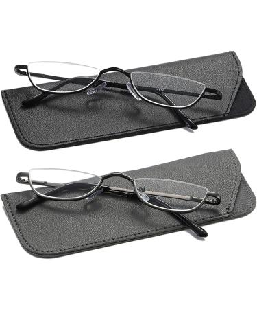 Hubeye 2 Pairs Half Moon Reading Glasses - Metal Slim Frame, Ultra Thin Lens, Spring Hinges - 2.00 Dioptres - Black/Gray - Men and Women - Buy Online on GoSupps.com