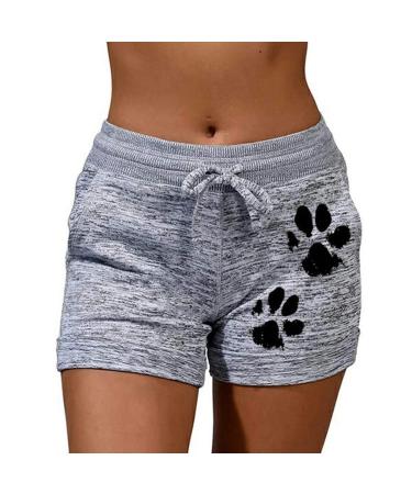 Haiorziyou fashion ladies casual sports shorts cord pockets short yoga pants waist routes leisure pants cat paw printing summer beach training yoga running shorts high trousers 5xl gray