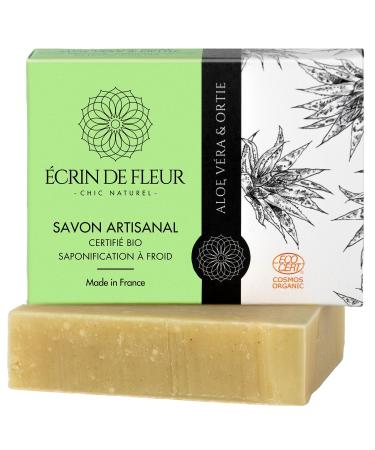 crin de Fleur Organic Alo Vera & Nettles Soap Handcrafted Cold Processed 1x90g Aloe Vera Soap 100 g (Pack of 1)