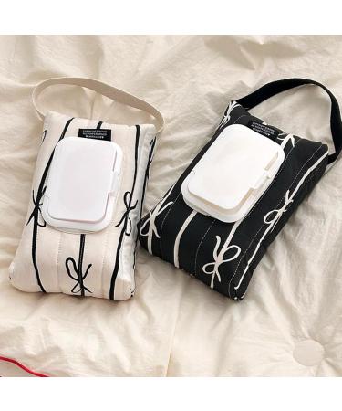 Elegant Striped Wet Wipe Storage Bag with Bowknot Sturdy Cotton Dispenser Case for Travel and Daily Use Household Black - Buy Online on GoSupps.com
