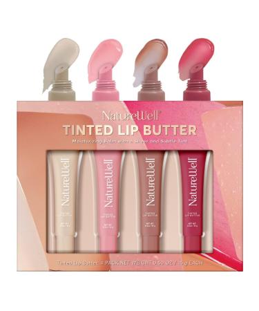 NATURE WELL Tinted Lip Butter Variety Pack Shear & Subtle Tinted Moisturizing Balms Vanilla Scented Lightweight & Non-Greasy Vitamin E Shea & Murumuru Butters 0.50 Oz Each (Pack of 4)