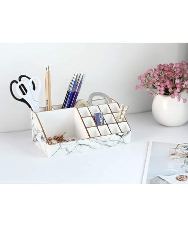 Lewondr Marble White Makeup Organizer - 12 Lipstick Slots, 4 Compartments Cosmetic Storage Display Case with Gold-Stamped Edges - Ideal for Lipsticks, Brushes - 8.5x4.7 Inches - Buy Online on GoSupps.com