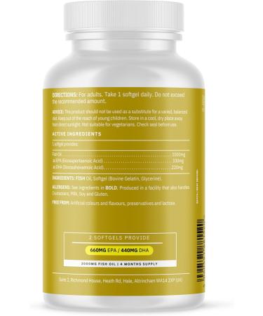 High Strength Omega 3 Fish Oil 2000mg - 240 High Strength Capsules (4 Month Supply) - 660mg EPA & 440mg DHA Per Daily Serving (2 Softcapsules) - Supports - Buy Online on GoSupps.com