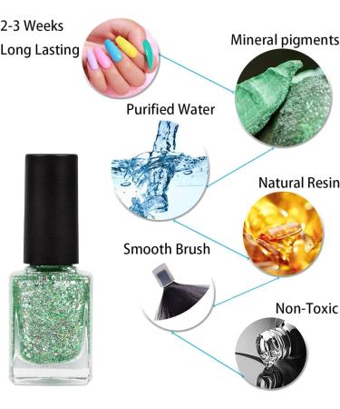 Glitter Nail Polish - Green Nail Varnish - Quick Dry Vegan Long Lasting Nail Polish - Water Based Formula & No Need Baking Nail Art - Buy Online on GoSupps.com