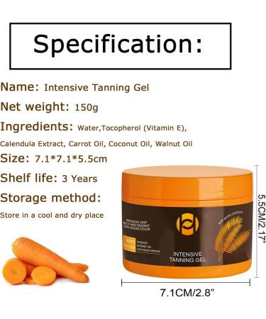 Intensive Tanning Gel 150g Sunbed Tanning Accelerator Premium Beaches and Sunbed Cream Natural Tanning Gel with Carrot&Coconut &Walnut Oil Tanning Cream for Outdoor Sun - Buy Online on GoSupps.com