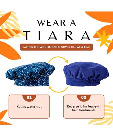 TIARA Luxury Shower Cap for Women | Terry Lined | Leak-Free & Waterproof | Large & Reusable | Dots Blue | Ideal for all Hair Lengths | Sustainable & Deep Conditioning Cap - Buy Online on GoSupps.com