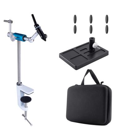 Dr.Fish Rotary Fly Tying Vise Aluminum Alloy Fly Vise with Portable Case 360 Degree Rotation Ultra Light Fly Tying Tools Jig Tying Vise C-Clamp Mount Flexible Fly Fishing Vise Kit Tying Vise Pedestal Base and Case