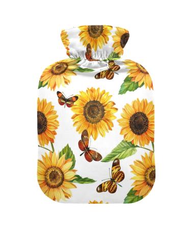 Hot Water Bottles with Cover Watercolor Sunflowers Hot Water Bag for Pain Relief Period Cramps Hand Foot Warmer 2 Liter