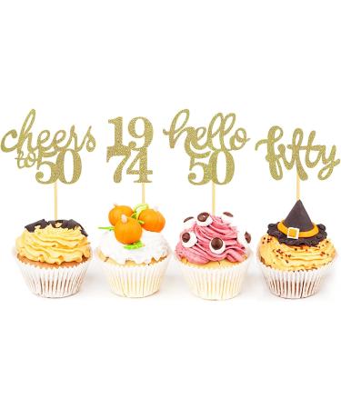 24 Pcs Glitter 50th Birthday Cupcake Toppers for Celebrating Fifty Years Old Birthday Party Decorations (Gold) - Buy Online on GoSupps.com