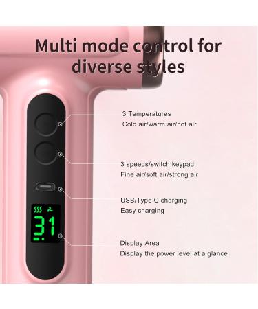 Buy Cordless Hair Dryer - Quiet Compact & USB Rechargeable 200W for Travel | Hot & Cold with Digital Screen - Perfect for Camping & Dorm Use - Buy Online on GoSupps.com