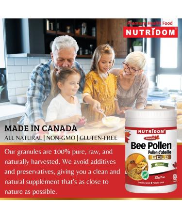 Nutridom Raw Bee Pollen Granules 200g (7oz) | 100% Pure Naturally Harvested No Additives or Preservatives Superfood Source of Vitamin B Minerals Amino Acids & Protein - Paleo & Keto Friendly Gluten Free - Buy Online on GoSupps.com