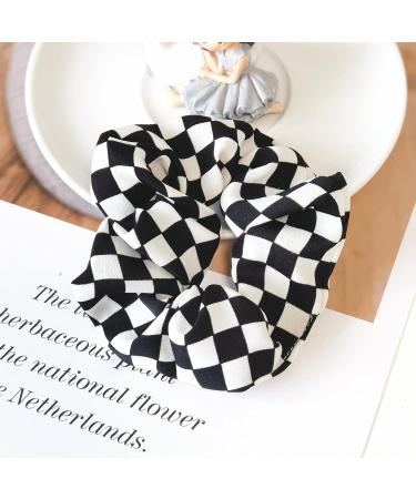Checkered Plaid Scrunchies Set - Black White Checkerboard Hair Ties (3 Pcs) - Buy Online on GoSupps.com