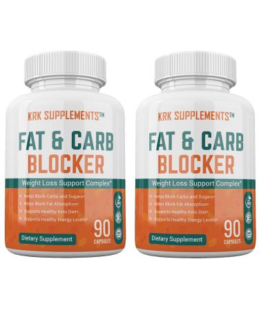 KRK SUPPLEMENTS 2 Bottles Fat and Carb Blocker with Phaseolus Vulgaris (White Kidney Bean Extract) Chitosan Extreme Diet Pills Weight Loss 180 Total Capsules