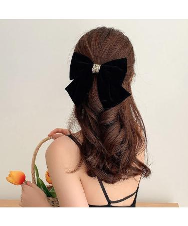 Large Black & Burgundy Velvet Hair Bow Clip | French Barrette Hair Accessory for Women & Girls - Buy Online on GoSupps.com