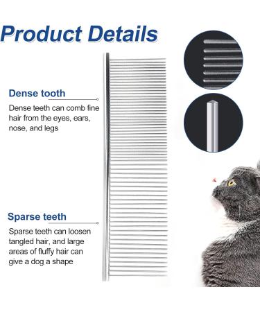 Professional Stainless Steel Pet Comb Rounded Teeth Dog Comb Fur Detangling Tool for Large Medium Small Dogs Cats Fur Detangling Tool (19cm x 3.5cm) - Buy Online on GoSupps.com