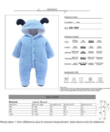 Haokaini Newborn Bear Warmer Snowsuit Hooded Romper Jumpsuit 9-12 Months Blue - Buy Online on GoSupps.com
