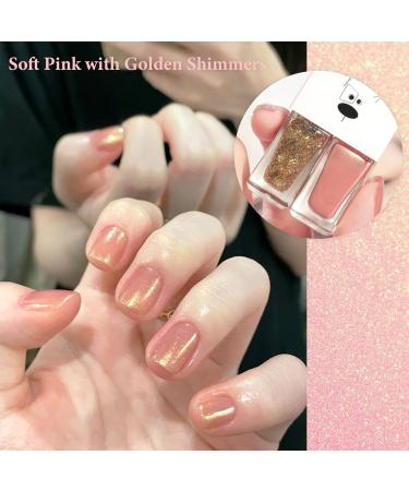 Nail Polish Set Quick Dry Nail Polish Long Lasting Nail Varnish 2 in 1 Shimmering Pink & Golden Glitter Nail Polish set No Need Cure Nail Polishes DIY Nail Art Manicure at Home - Buy Online on GoSupps.com