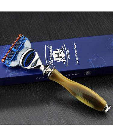5 Edge Cartridge Compatible Razor with Horn Replica Handle | Men's Shaving & Grooming Essentials | Gift for Him