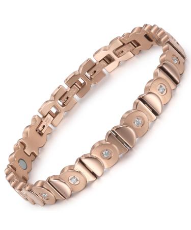 RainSo Magnetic Bracelets for Women Stainless Steel with Ultra Strength Magnetic Kissing Fish Design Adjustable Crystal Rose Gold Bracelet for Mother's Day Birthday Gift [Include Sizing Tool]